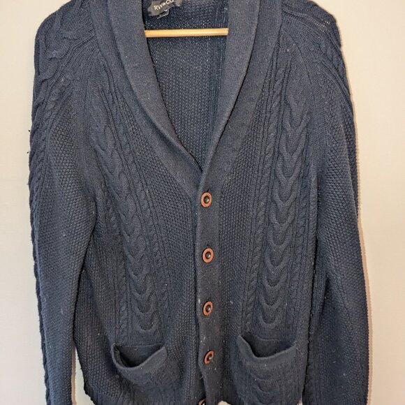 Men's RW & Co. Blue Cable Knit Shawl Cardigan - Picture 1 of 7